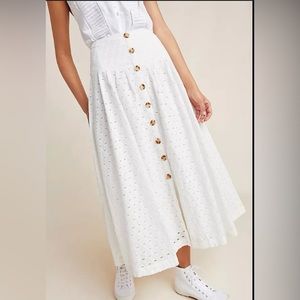 ANTHROPOLOGIE Maeve Vanderbilt White Eyelet Midi Skirt, Sz 2
